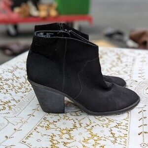 Faded Glory Size 9 Women's Black Chunky Block Heels Faux Suede Ankle Boots